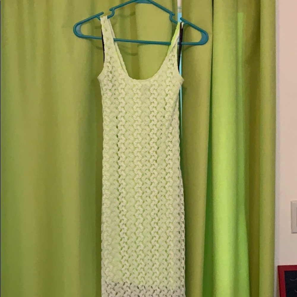 White Crochet Dress with Green